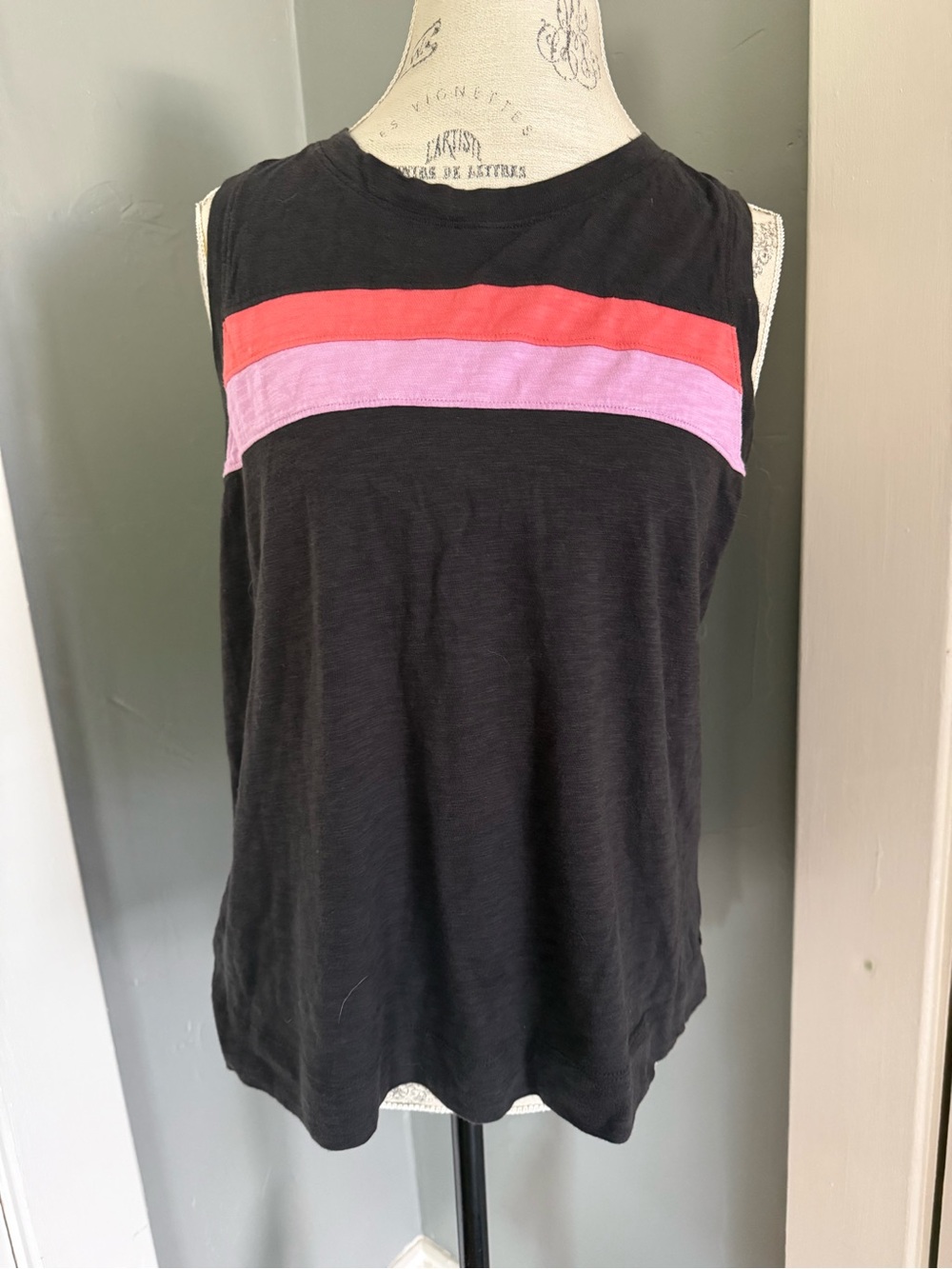 Evereve Black Tank with Red and Pink Stripes